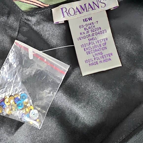 Roaman’s Plus Beaded Waist Black Chiffon Dress 16W - Picture 8 of 9